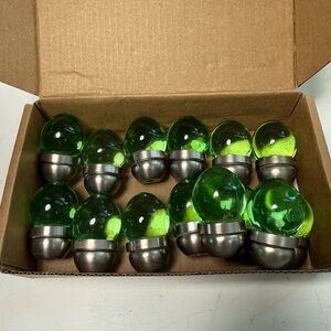 14 Vintage Green Glass Cabinet Knobs with Brushed Metal Base - Home Accents